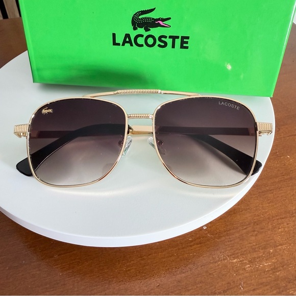 Lacoste Other - WOW🔥 LACOSTE🐊 17377 Light Brown Pilot Aviator Gold Brand Club Unisex Sunglasses.